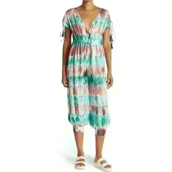 RAGA To Dye For Surplice Drawstring Waist Crop Jumpsuit R4245 Size S Beach Vacay - Picture 1 of 8